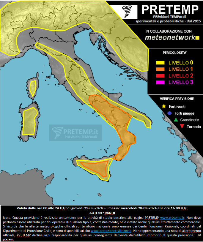 Mappa previsione del 29 agosto 2024