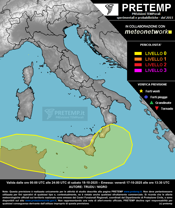 Mappa previsione del 18 ottobre 2025