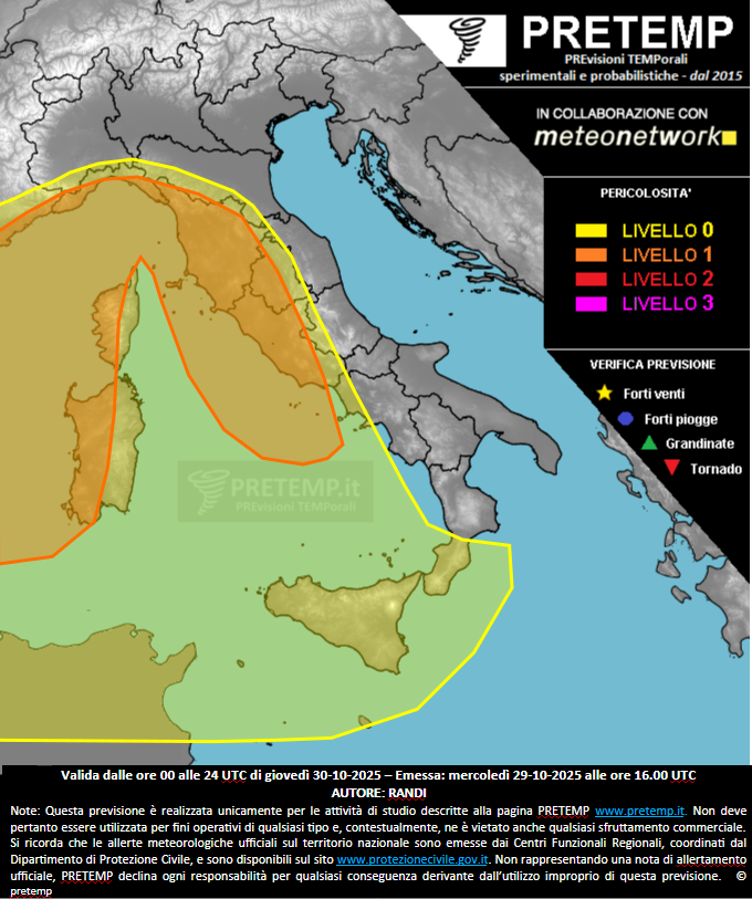 Mappa previsione del 30 ottobre 2025