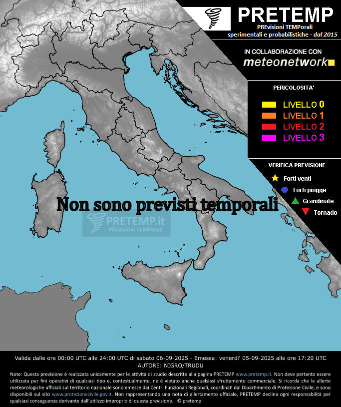 Mappa previsione del 06 settembre 2025