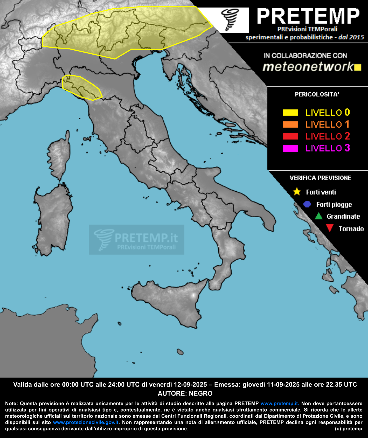 Mappa previsione del 12 settembre 2025