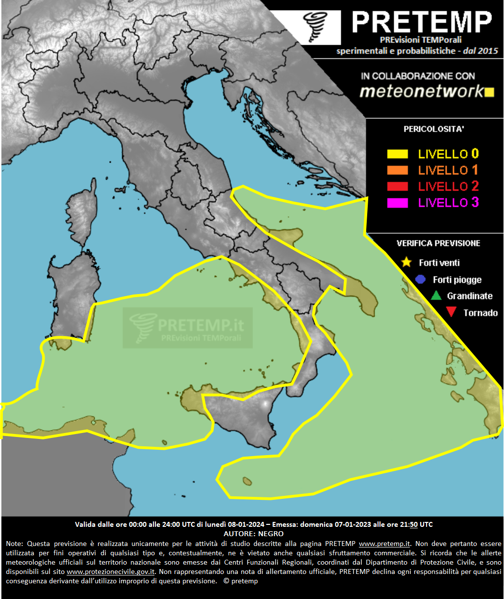 Mappa previsione del 08 gennaio 2024