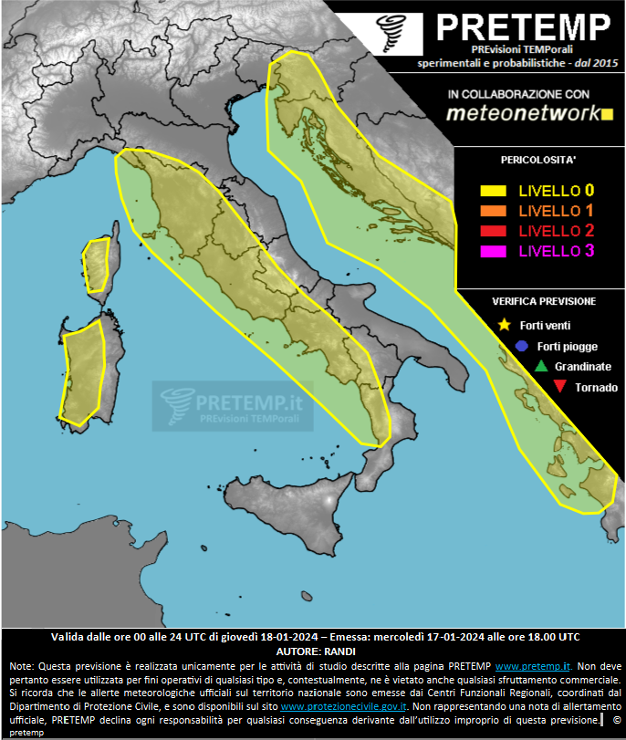 Mappa previsione del 18 gennaio 2024