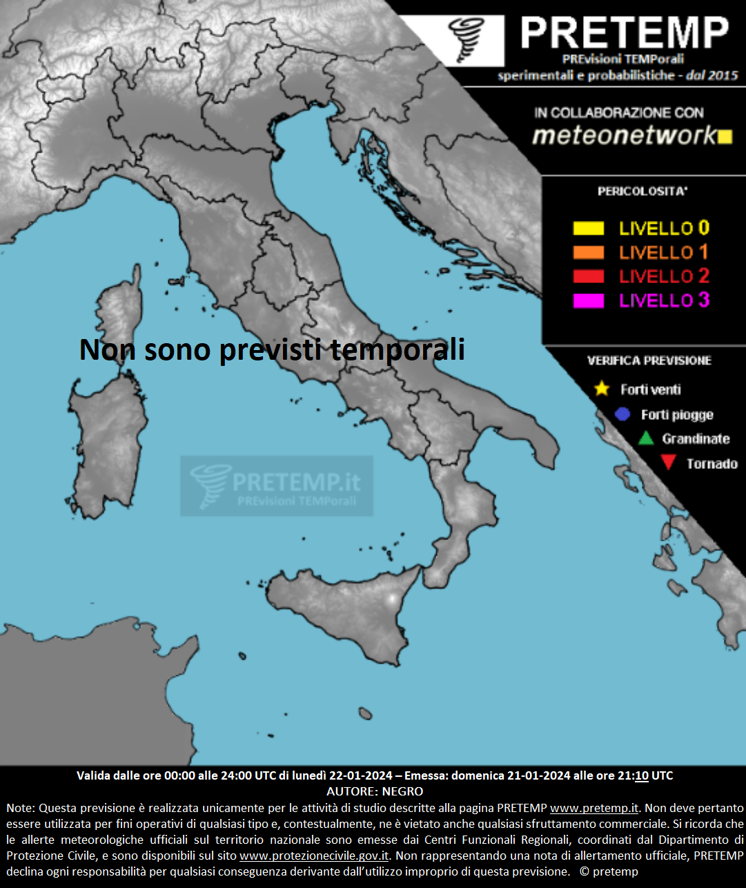 Mappa previsione del 22 gennaio 2024