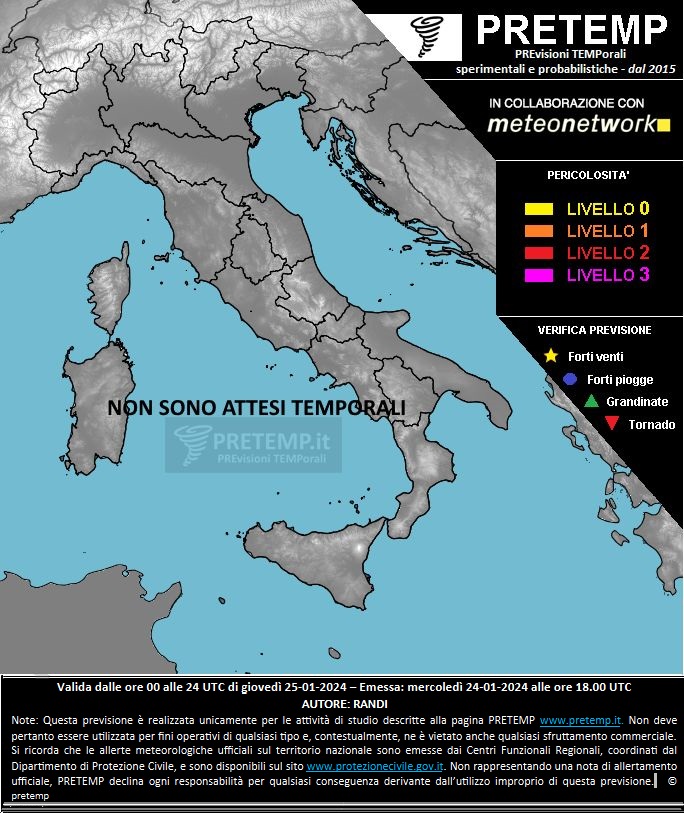 Mappa previsione del 25 gennaio 2024