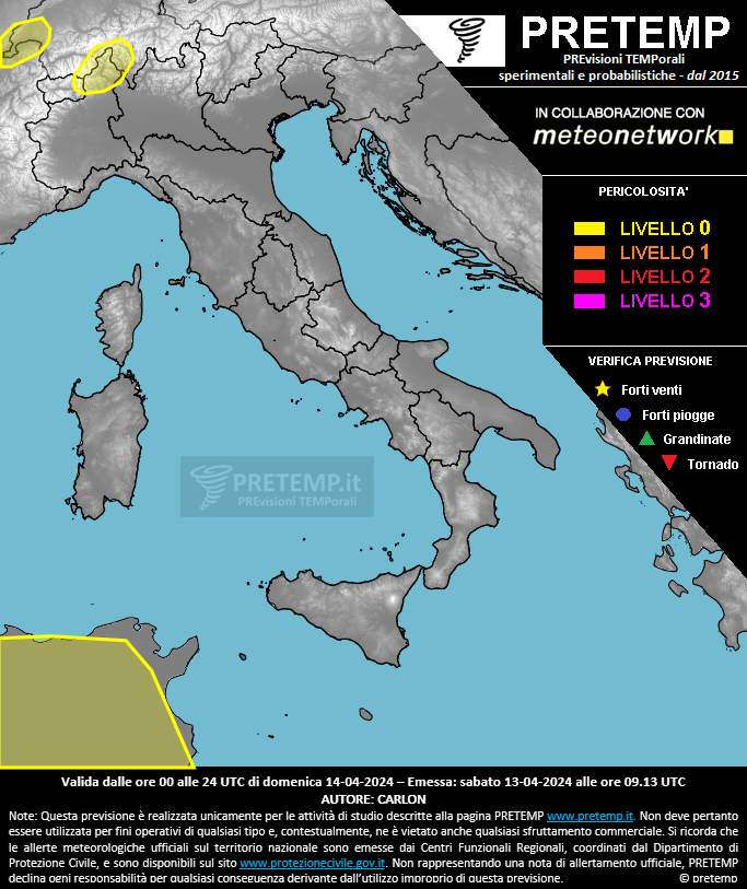 Mappa previsione del 14 aprile 2024