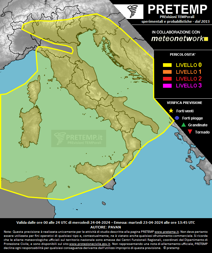 Mappa previsione del 24 aprile 2024