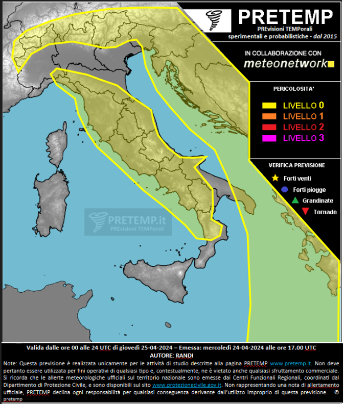 Mappa previsione del 25 aprile 2024