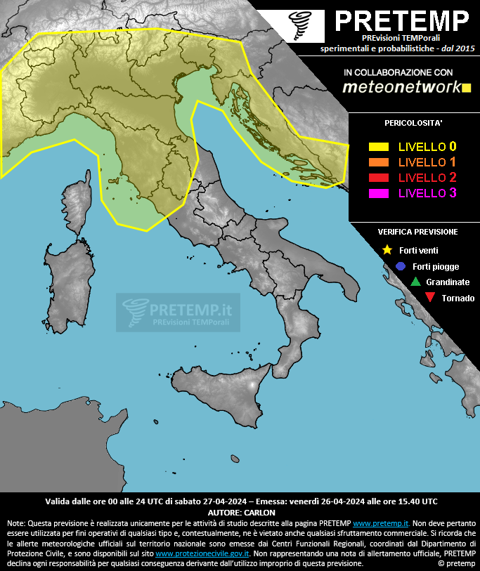 Mappa previsione del 27 aprile 2024