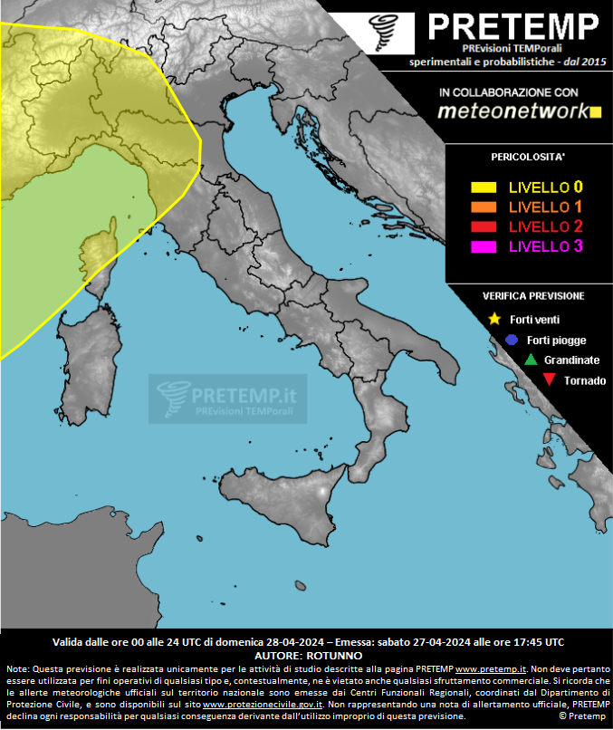 Mappa previsione del 28 aprile 2024