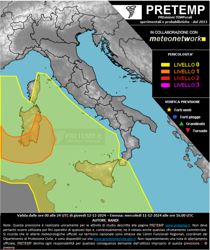 Mappa previsione del 12 dicembre 2024