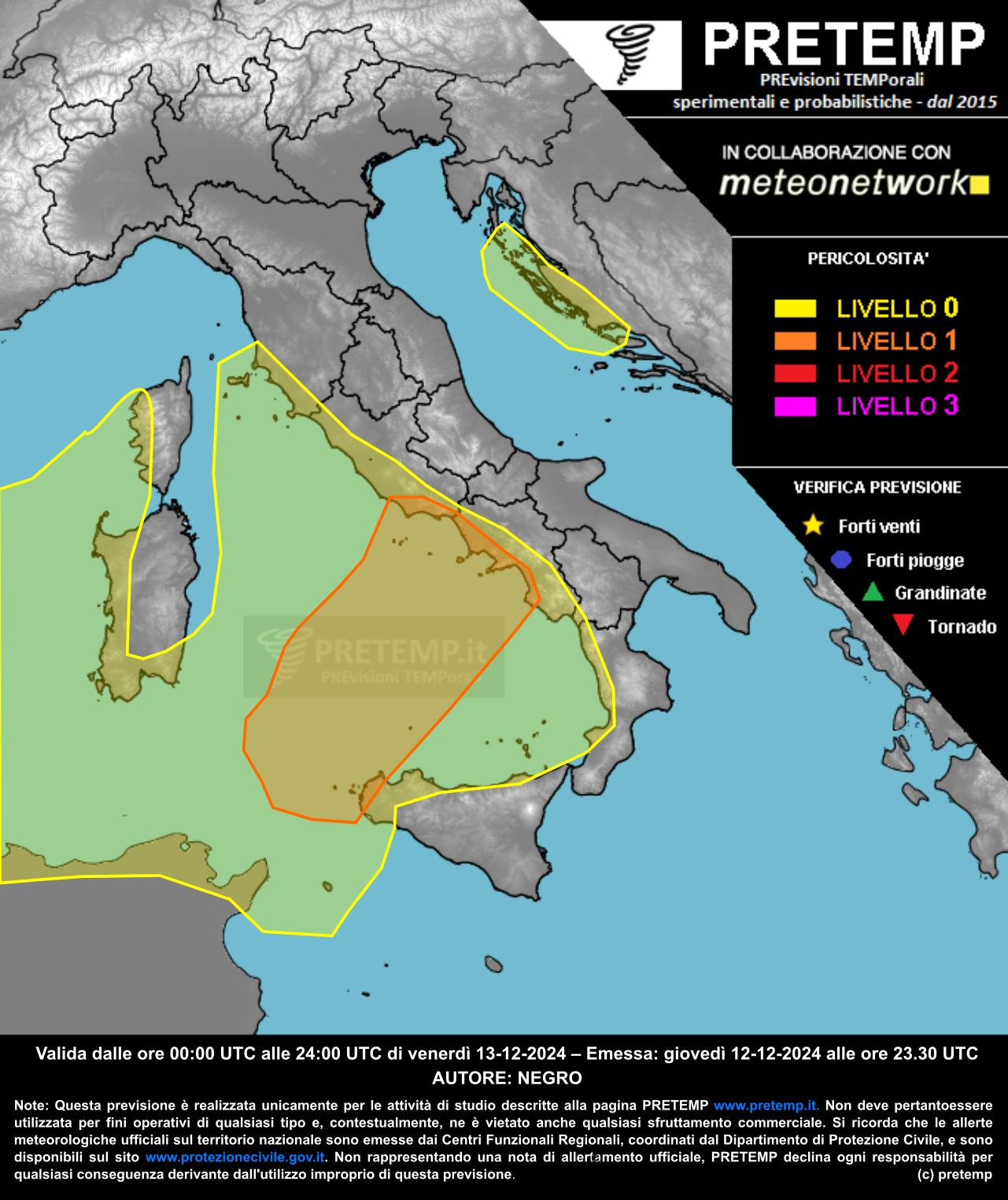 Mappa previsione del 13 dicembre 2024
