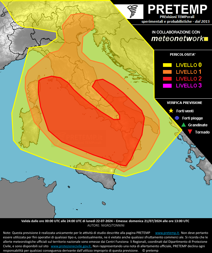 Mappa previsione del 22 luglio 2024