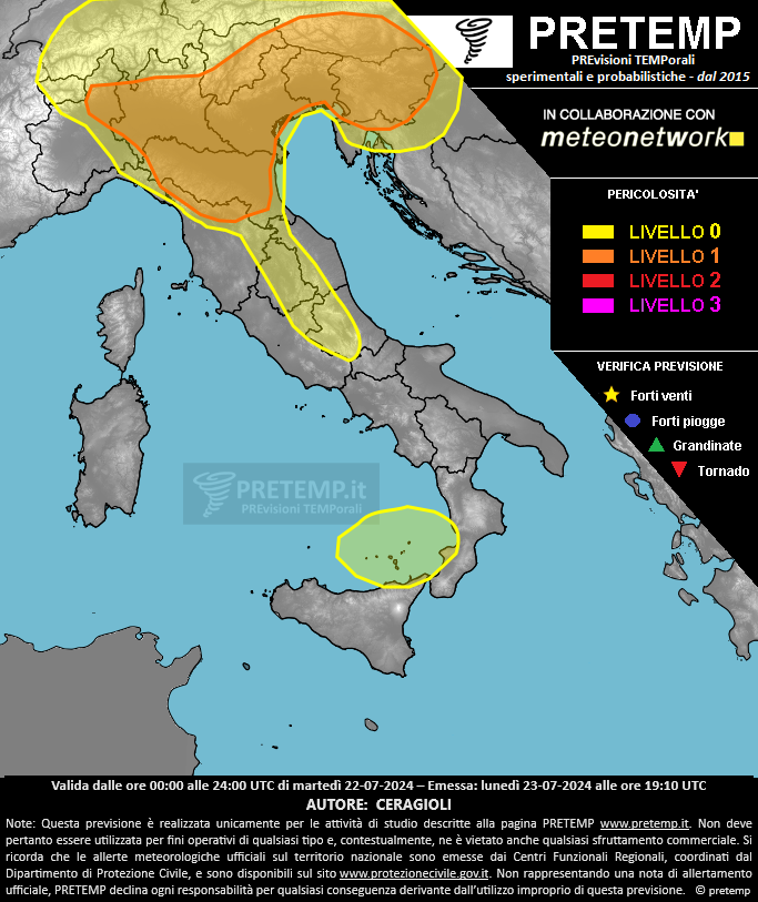 Mappa previsione del 23 luglio 2024