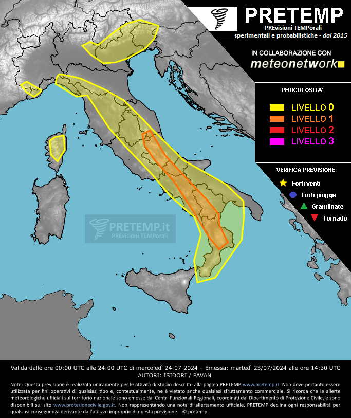 Mappa previsione del 24 luglio 2024