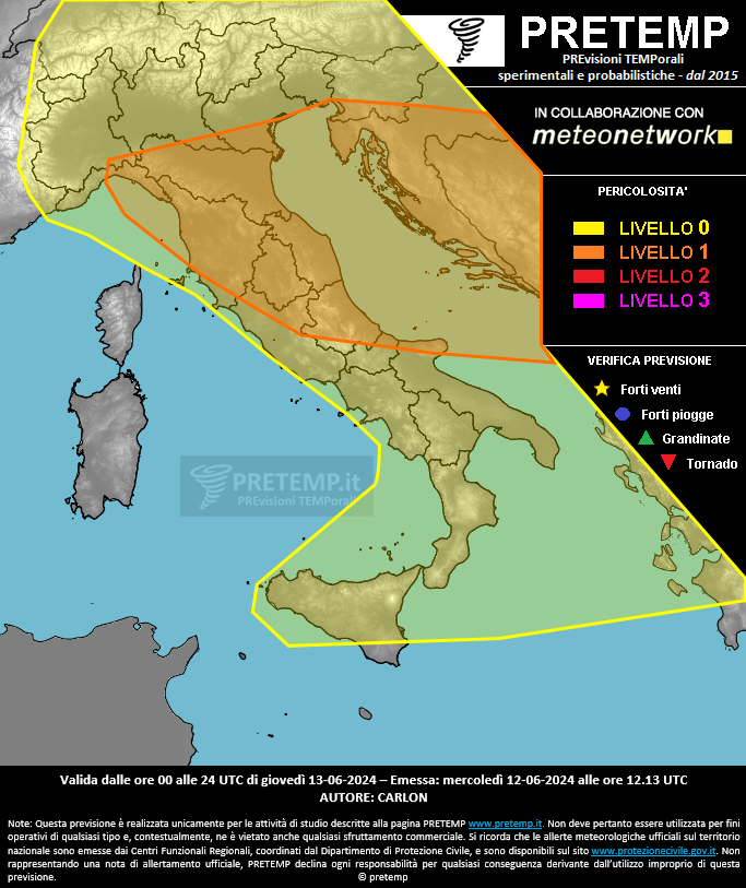 Mappa previsione del 13 giugno 2024