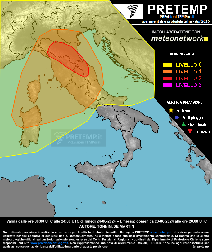 Mappa previsione del 24 giugno 2024