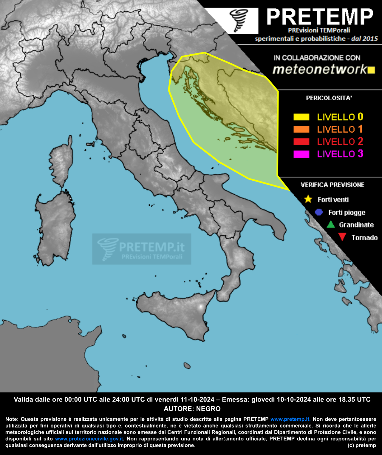 Mappa previsione del 11 ottobre 2024