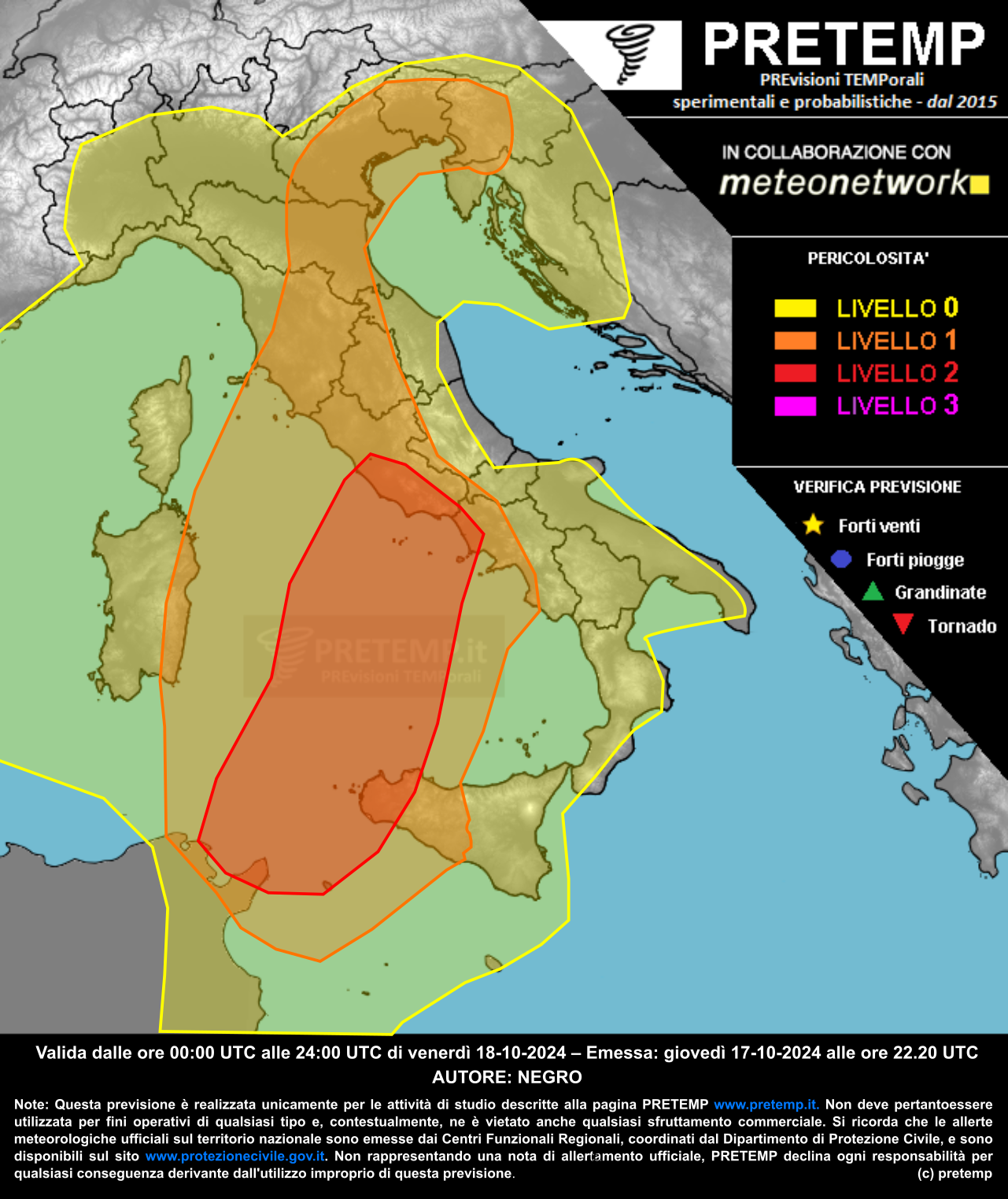 Mappa previsione del 18 ottobre 2024