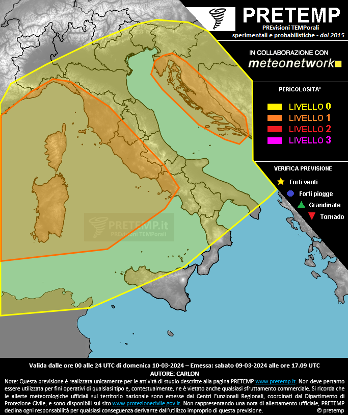 Mappa previsione del 10 marzo 2024