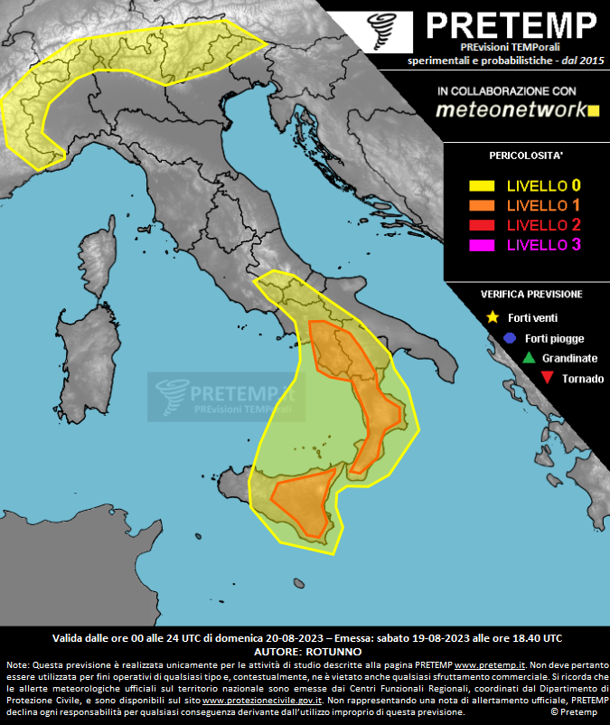 Mappa previsione del 20 agosto 2023