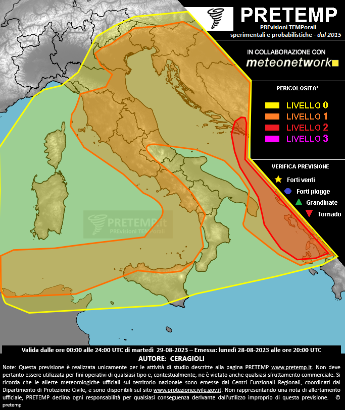 Mappa previsione del 29 agosto 2023