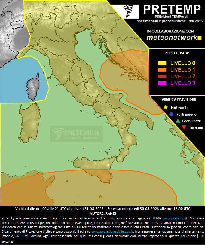 Mappa previsione del 31 agosto 2023
