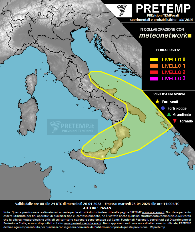 Mappa previsione del 26 aprile 2023