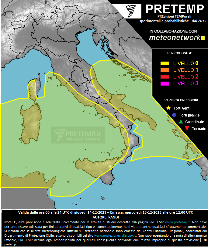 Mappa previsione del 14 dicembre 2023