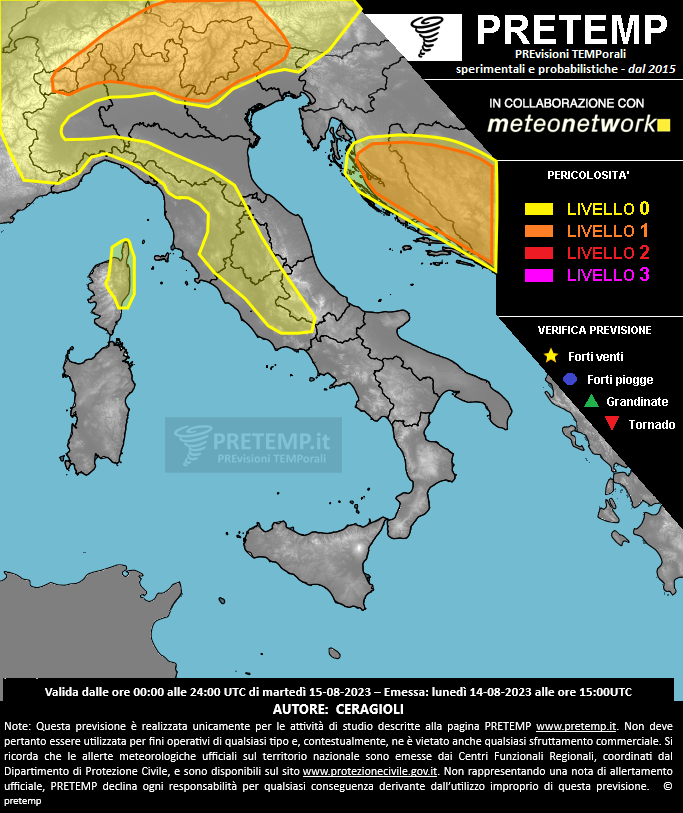 Mappa previsione del 15 agosto 2023