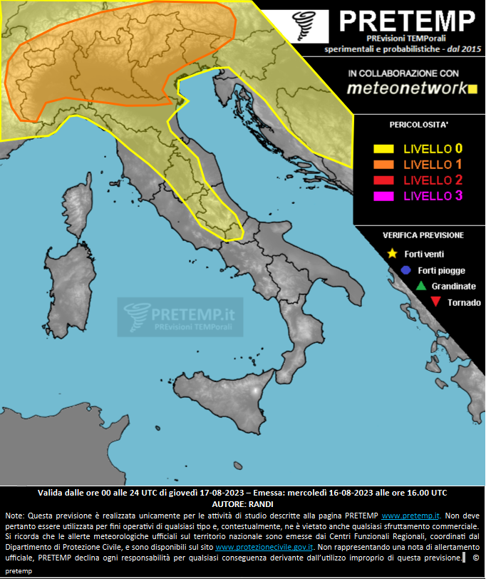 Mappa previsione del 17 agosto 2023