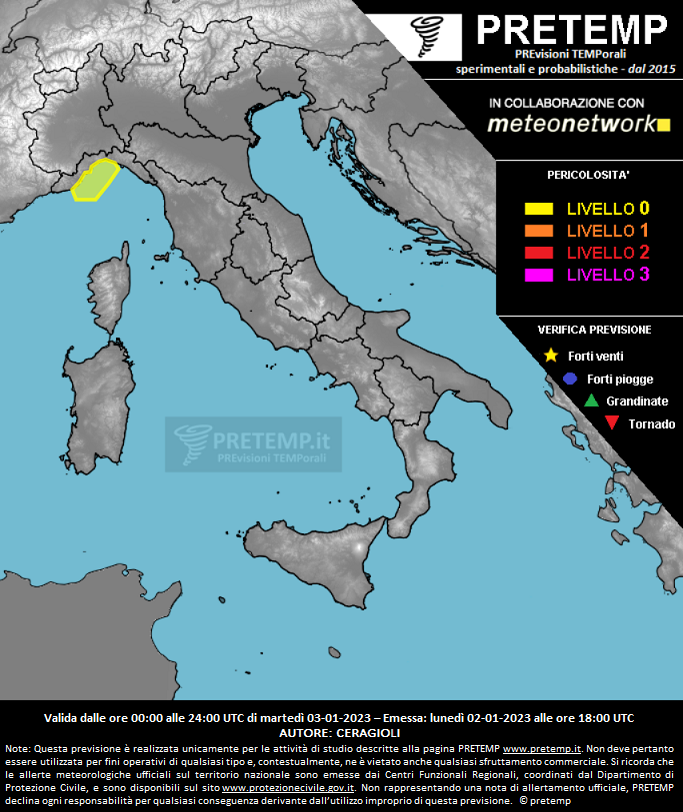 Mappa previsione del 03 gennaio 2023