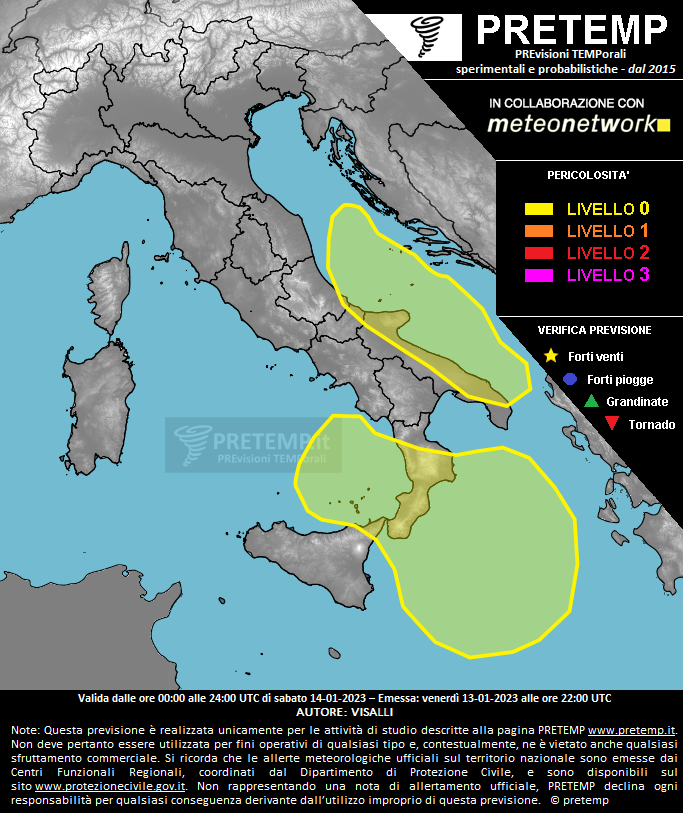 Mappa previsione del 14 gennaio 2022