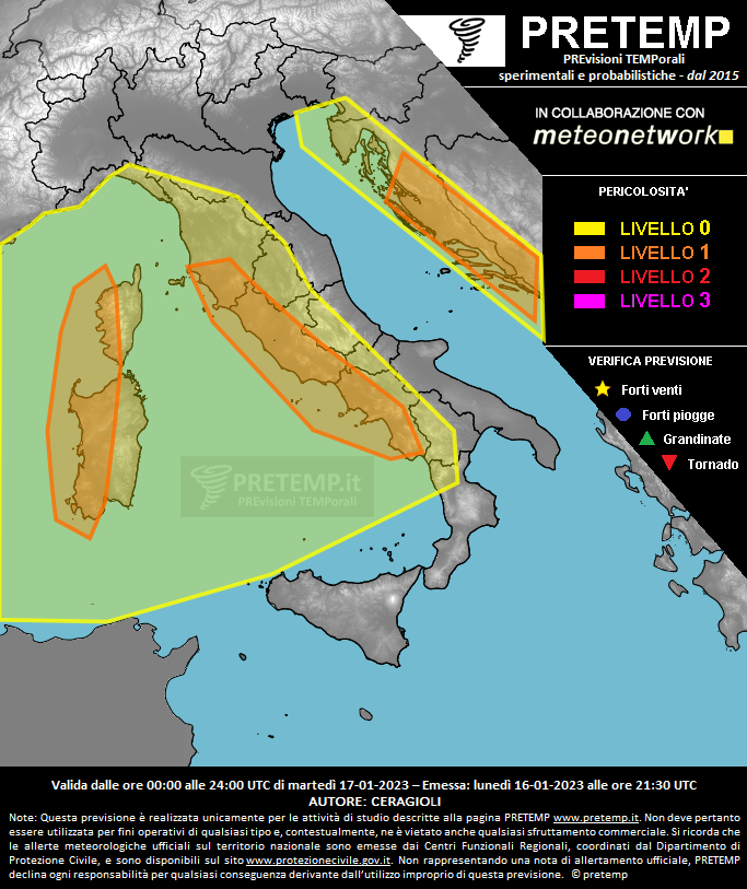 Mappa previsione del 17 gennaio 2023