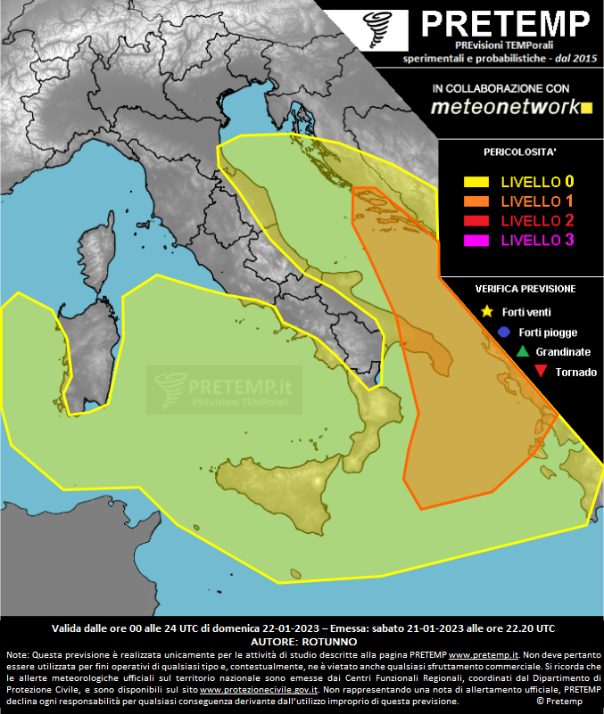 Mappa previsione del 22 gennaio 2023