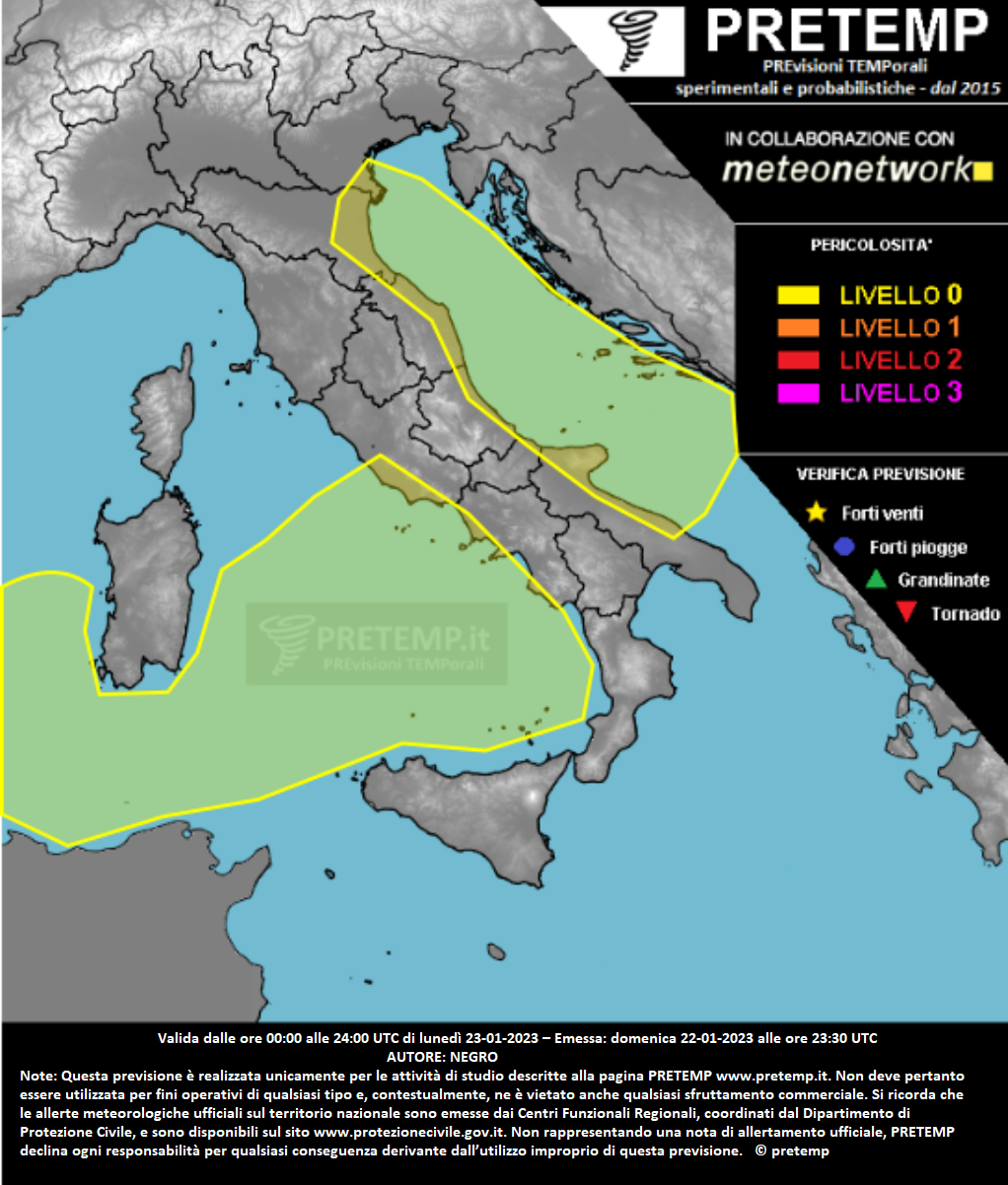 Mappa previsione del 23 gennaio 2023