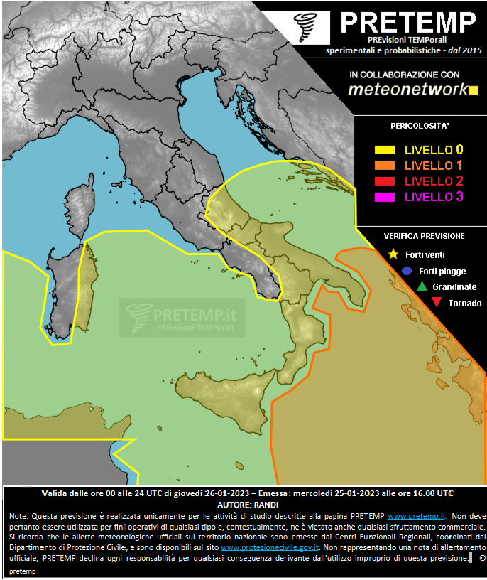 Mappa previsione del 26 gennaio 2023