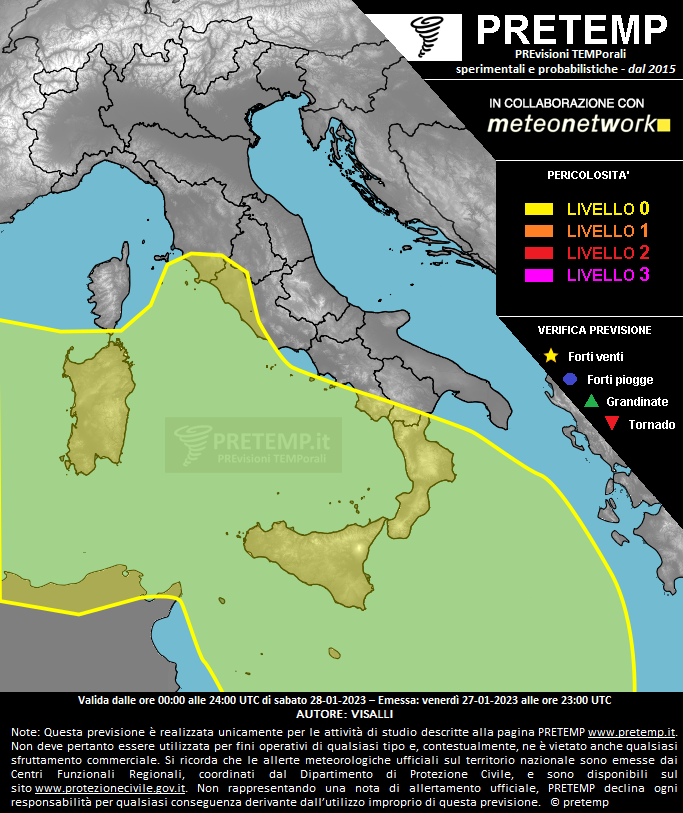 Mappa previsione del 28 gennaio 2023