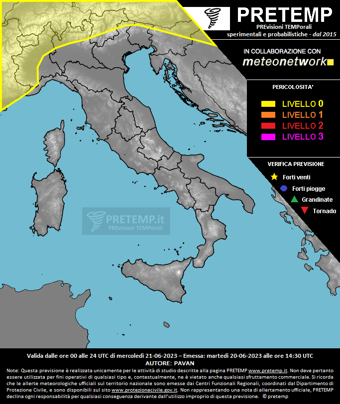 Mappa previsione del 21 giugno 2023