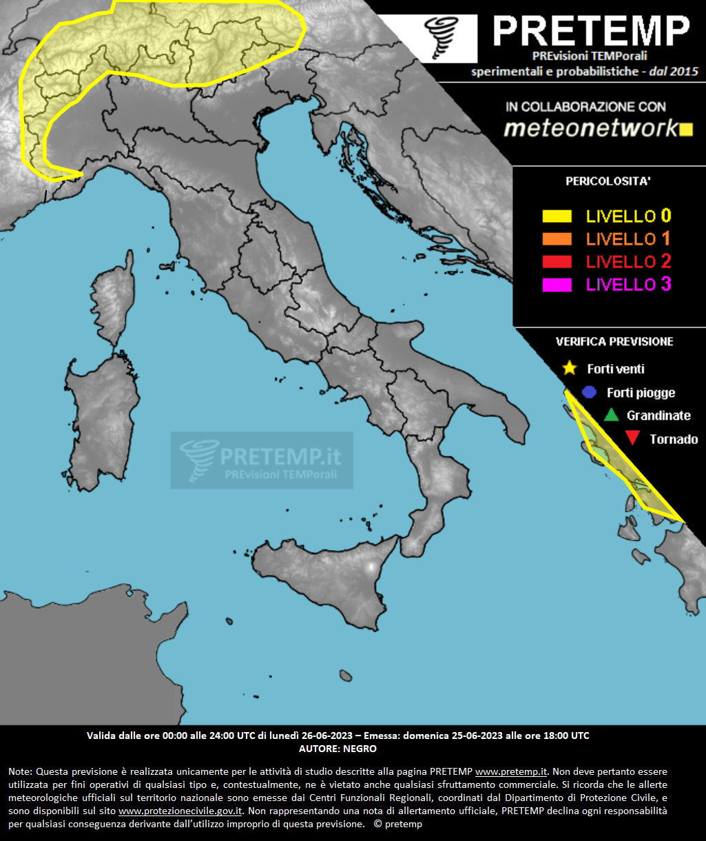 Mappa previsione del 26 giugno 2023