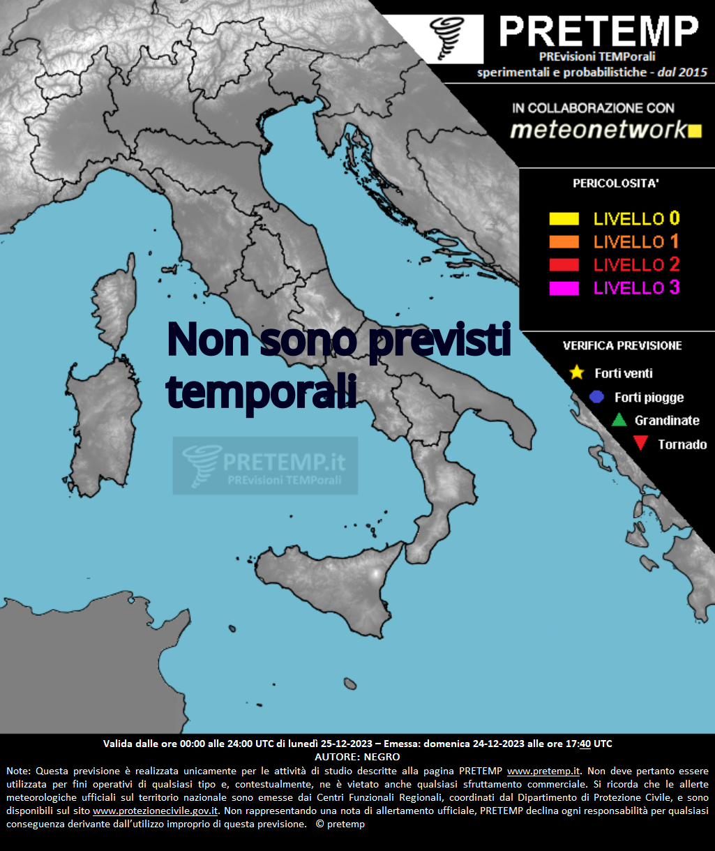 Mappa previsione del 25 dicembre 2023