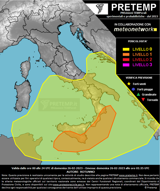 Mappa previsione del 26 febbraio 2023