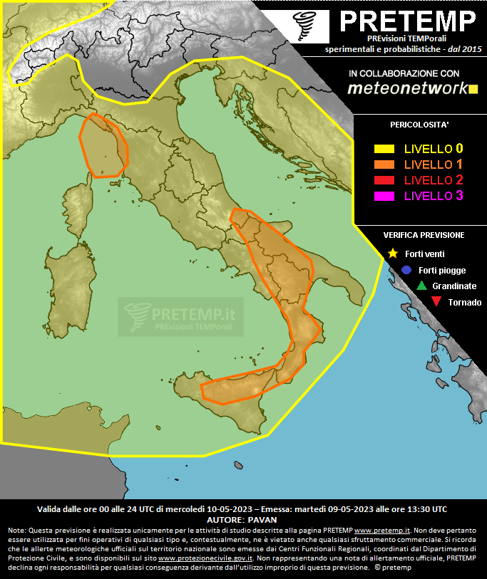 Mappa previsione del 10 maggio 2023
