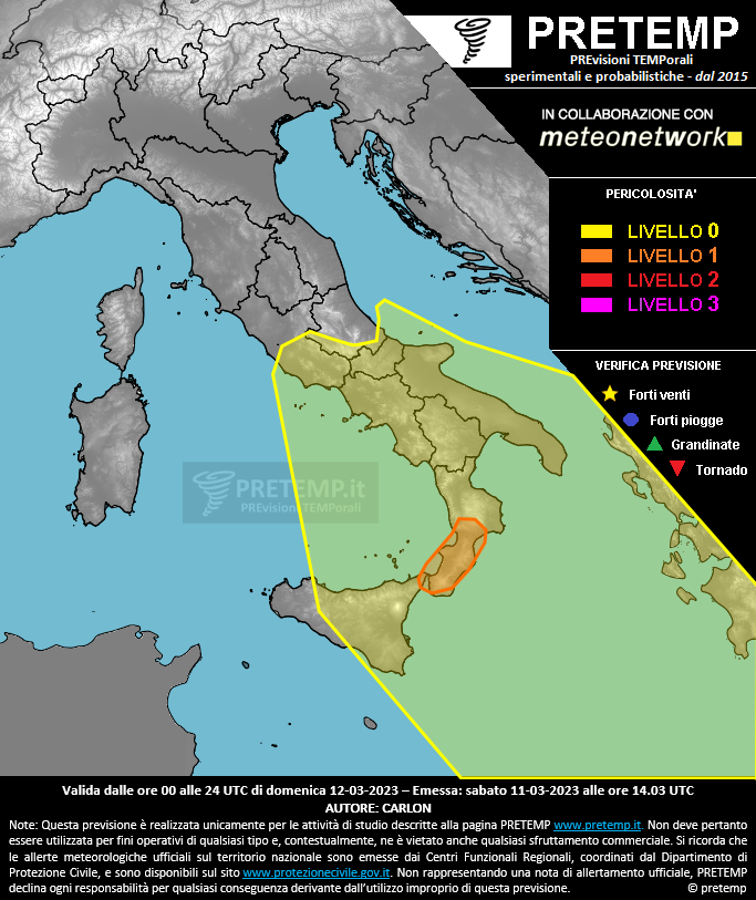 Mappa previsione del 12 marzo 2023
