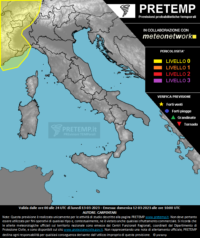 Mappa previsione del 13 marzo 2023