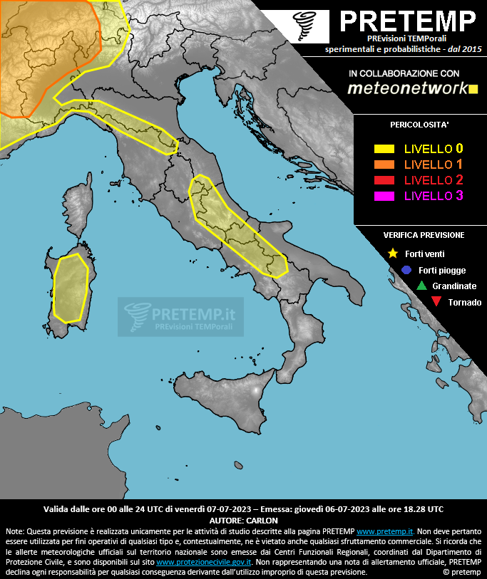 Mappa previsione del 07 luglio 2023
