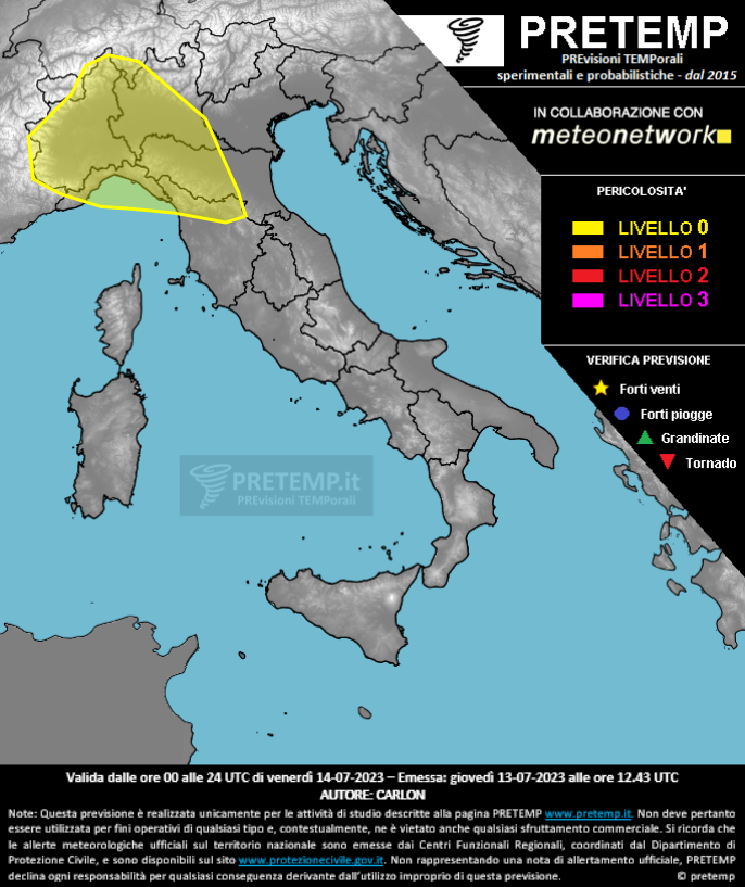 Mappa previsione del 14 luglio 2023