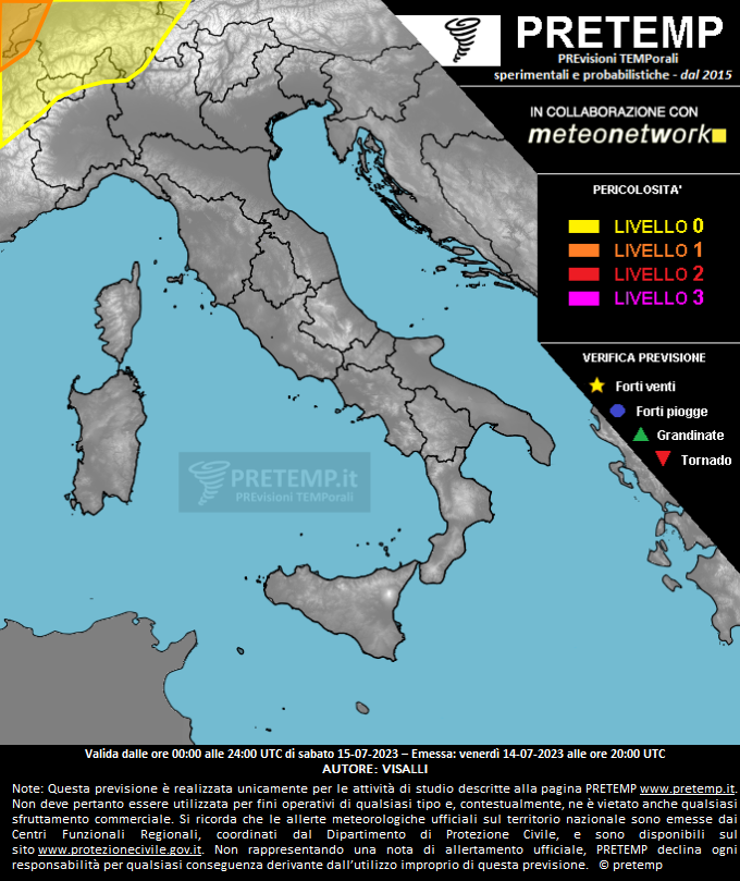 Mappa previsione del 15 luglio 2023