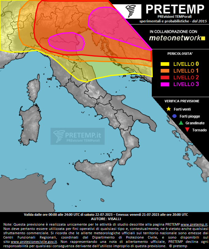 Mappa previsione del 22 luglio 2023