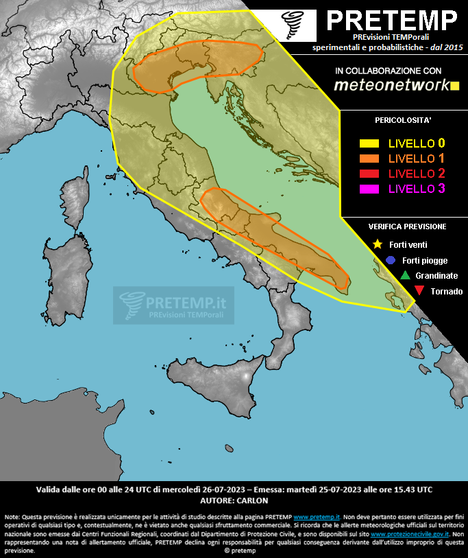 Mappa previsione del 26 luglio 2023